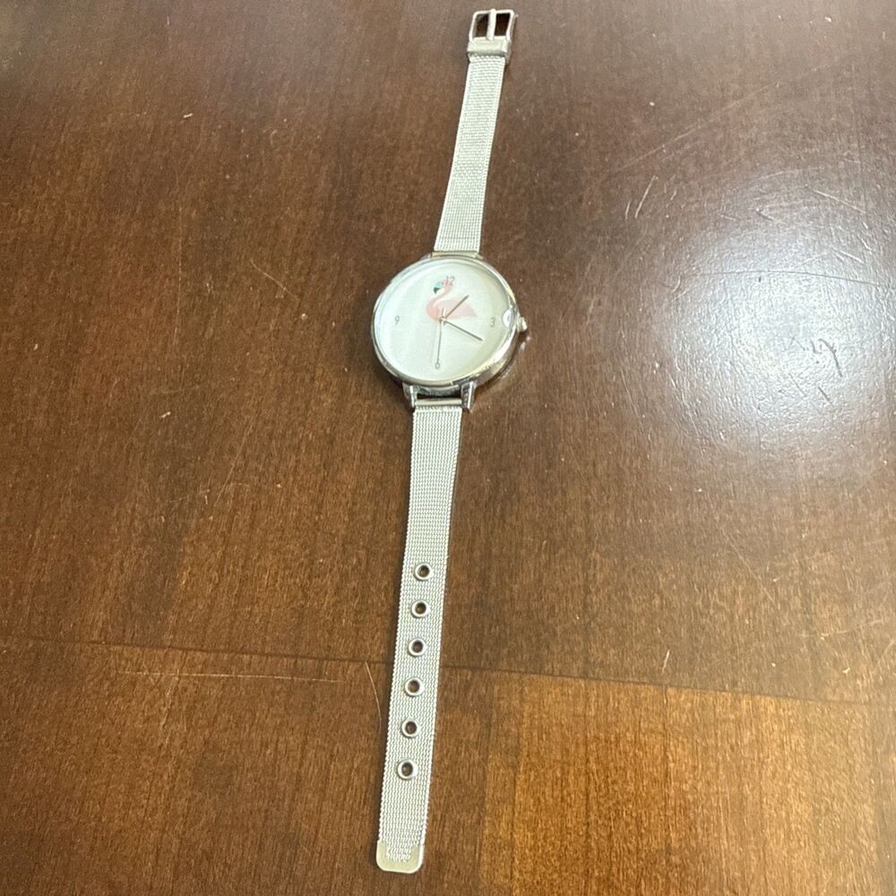Flamingo Watch With Silver Mesh Band, New Battery Runs Great - Picture 2 of 5